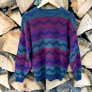 Vintage Oversized grandpa sweater red blue purple